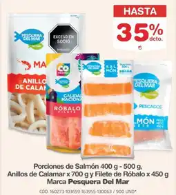 Makro Pesquera Del Mar porciones de salmón, anillos de calamar, o filete de róbalo oferta