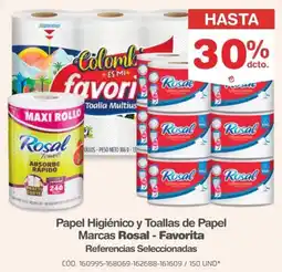 Makro Rosal o Favorita papel higiénico y toallas de Papel oferta