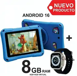 Falabella Tablet Niños 7 Pulgadas 8GB RAM (4+4) 64GB Android 16 + Reloj Inteligente Azul oferta