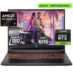 Falabella PORTÁTIL GAMER NITRO V 16 AI - RYZEN 7 - RTX 5070 8GB - 24GB RAM - 1TB SSD - 16 WUXGA 180 Hz oferta