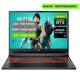 Falabella PORTATIL GAMER NITRO - RYZEN AI 7 350 - RAM 32GB - SSD 2TB - RTX 5060 8GB oferta