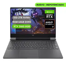 Falabella PORTATIL VICTUS 15-FB3001NR RYZEN AI 7 350 RAM 64GB SSD 2TB RTX 5060 8GB FHD oferta