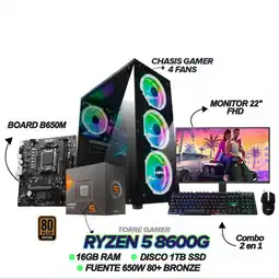 Falabella PC GAMER RYZEN 5 8600G - 16GB RAM - 1TB SSD - B650M - MONITOR 22 FHD + COMBO 2 EN 1 oferta