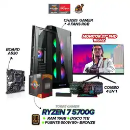 Falabella PC Gamer Ryzen 7 5700G / 16GB RAM / 1TB SSD / Monitor 27” 180hz / Combo 4 En 1 oferta