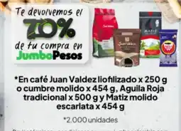 Jumbo Aguila roja - café juan valdez liofilizado o cumbre molido, tradicional, matiz molido escarlata oferta