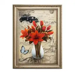 Falabella Cuadro Decorativo Vintage 3D con Flores, Auto Clásico y Diseño Retro oferta