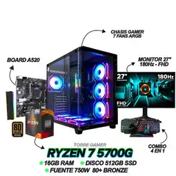 Falabella TORRE GAMER RYZEN 7 5700G - 16GB RAM - 512GB SSD - 7 FANS - 750W - MONITOR 27 180Hz + COMBO GAMER oferta