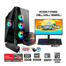 Falabella PC RYZEN 7 5700G+ MONITOR 27 FHD 120HZ+ RAM 32GB+ SSD 512GB+ REGULADOR+ USB WIFI oferta