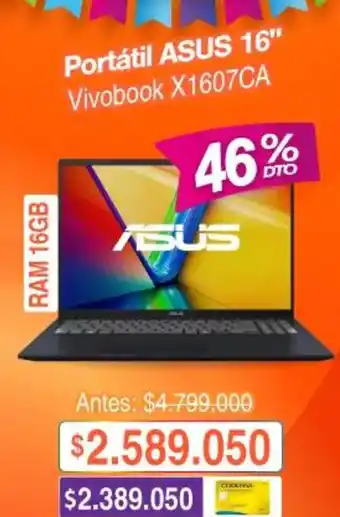 Asus - portátil asus 16 vivobook x1607ca