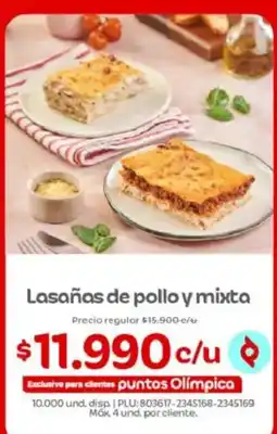 Olímpica Lasañas de pollo y mixta oferta