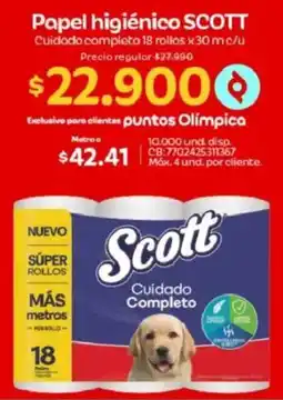 Olímpica Scott papel higiénico cuidado completo oferta
