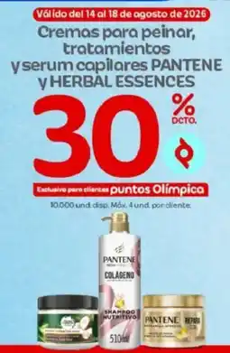 Olímpica Pantene cremas para peinar tratamientos y serum capilares oferta