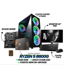 Falabella PC GAMER RYZEN 5 8600G - 16GB RAM - SSD 512GB - B650M - 650W - MONITOR 22 FHD + COMBO oferta