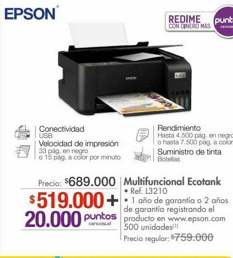 Oferta Impresora multifuncional ecotank epson en Metro