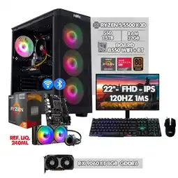 Falabella PC GAMER RYZEN 5 5500X3D + RX 9060XT 8GB - B550 WIFI - RAM 32GB SSD 1.5TB + MONITOR 22 FHD 120HZ oferta