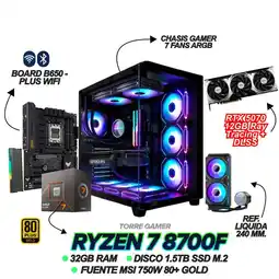 Falabella TORRE GAMER RYZEN 7 8700F - RTX 5070 12GB - 32GB RAM - 1.5TB SSD - B650-PLUS WIFI - 750W GOLD oferta