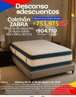 Olímpica Zabra - colchón zebra zb dura doble oferta