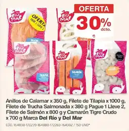 Makro Del Río y Del Mar Anillos de Calamar Filete de Tilapia Filete de Trucha Salmonada Filete de Salmón Camarón Tigre Crudo oferta