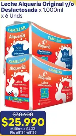 La Gran Colombia Alquería Leche Alquería Original y/o Deslactosada oferta