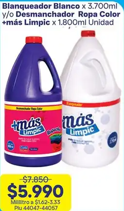 La Gran Colombia más Limpic Blanqueador Blanco y/o Desmanchador Ropa Color oferta