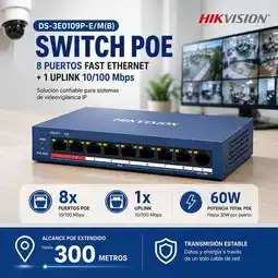Falabella Switch PoE Fast Ethernet de 8 Puertos + 1 Uplink, Alcance Extendio hasta 300 Metros oferta