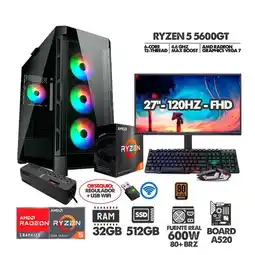 Falabella PC GAMER RYZEN 5 5600GT + MONITOR 27 120HZ FHD RAM 32GB SSD 512GB + COMBO GAMER oferta