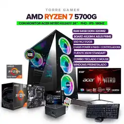Falabella Pc GAMER Ryzen 7 5700G/ RAM 64GB/ M.2 512GB + MONITOR ACER NITRO 24 IPS 180Hz oferta