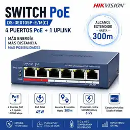 Falabella Switch Fast Ethernet PoE 4 Puertos con Uplink, 45W y Transmisión hasta 300m oferta