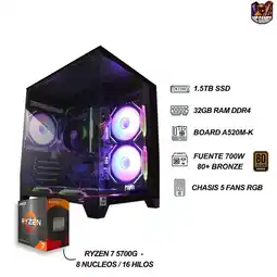 Falabella TORRE GAMER RYZEN 7 5700G - 32GB RAM DDR4 - SSD 1.5TB - CHASIS 5 FANS RGB - FUENTE 700W oferta