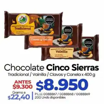 Chocolate Cinco Sierras Tradicional / Vainilla / Clavos y Canela