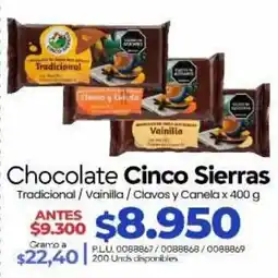 Supermercados Surtiplaza Chocolate Cinco Sierras oferta