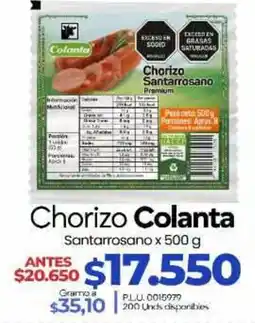 Supermercados Surtiplaza Chorizo Colanta Santarrosano oferta