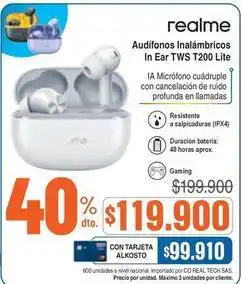 Alkosto Real - audífonos inalámbricos in ear tws t200 lite oferta