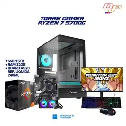 Falabella PC GAMER RYZEN 7 5700G- REF LIQUIDA 240MM- MONITOR 22 FHD 120HZ- RAM 32GB SSD 1.5TB + PERIFERICOS oferta