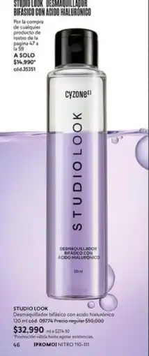 Cyzone Nitro - studio look desmaquillador bifásico con ácido hialurónico 120 ml oferta