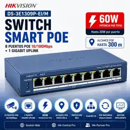 Falabella Switch Smart PoE 8 Puertos Fast Ethernet 60W con Uplink Gigabit y Alcance 300m oferta