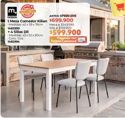 Easy M+ DESIGN Mesa Comedor Kilian + 4 Sillas Dil oferta
