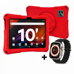 Falabella Tablet Niños 10 Pulgadas 8GB RAM (4Gb+4Gb) Doble SIM Android 14 64GB + Reloj ROJO oferta