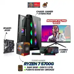 Falabella PC Gamer Ryzen 7 5700G / 16GB RAM / 1.5TB SSD / Monitor 27” 180hz / Combo 4 En 1 oferta