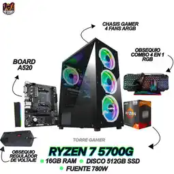 Falabella TORRE GAMER RYZEN 7 5700G - 16GB RAM - SSD 512GB M.2 - FUENTE 780W - INCLUYE OBSEQUIOS oferta