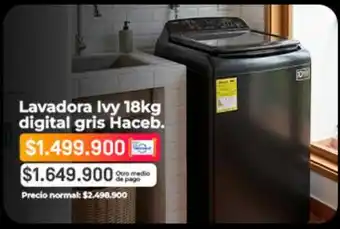 Haceb - lavadora ivy 18kg digital gris