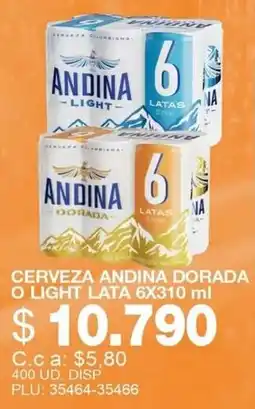 Mercar Andina cerveza dorada o light oferta