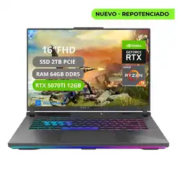 Falabella PORTATIL ROG STRIX G16 G614PR RYZEN 9 8940HX RAM 64GB SSD 2TB RTX 5070TI 12GB oferta
