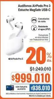 Alkosto Apple - audifonos airpods pro 3 estuche magsafe usb-c oferta
