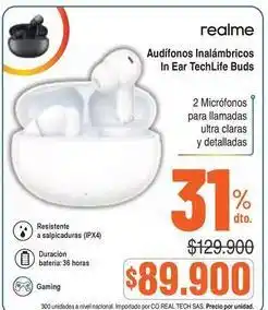 Alkosto Real - audífonos inalámbricos in ear techlife buds oferta