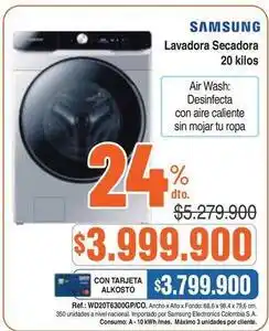 Alkosto Samsung - lavadora secadora 20 kilos wd20t6300gp/co oferta