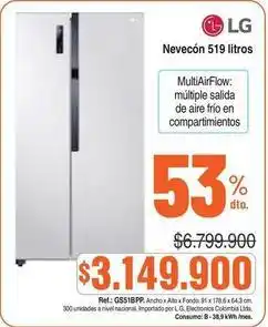 Alkosto Lg - nevecón 519 litros ref.: gs51bpp oferta