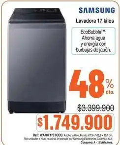 Alkosto Samsung - lavadora 17 kilos wa70f17e7cco oferta