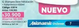 Nova Venta Dove - g. shampoo hidratación + hialurónico oferta