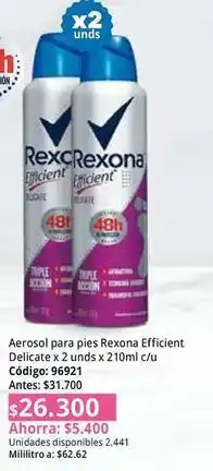 Nova Venta Rexona - aerosol para pies efficient delicate x 2 unds x 210ml c/u oferta